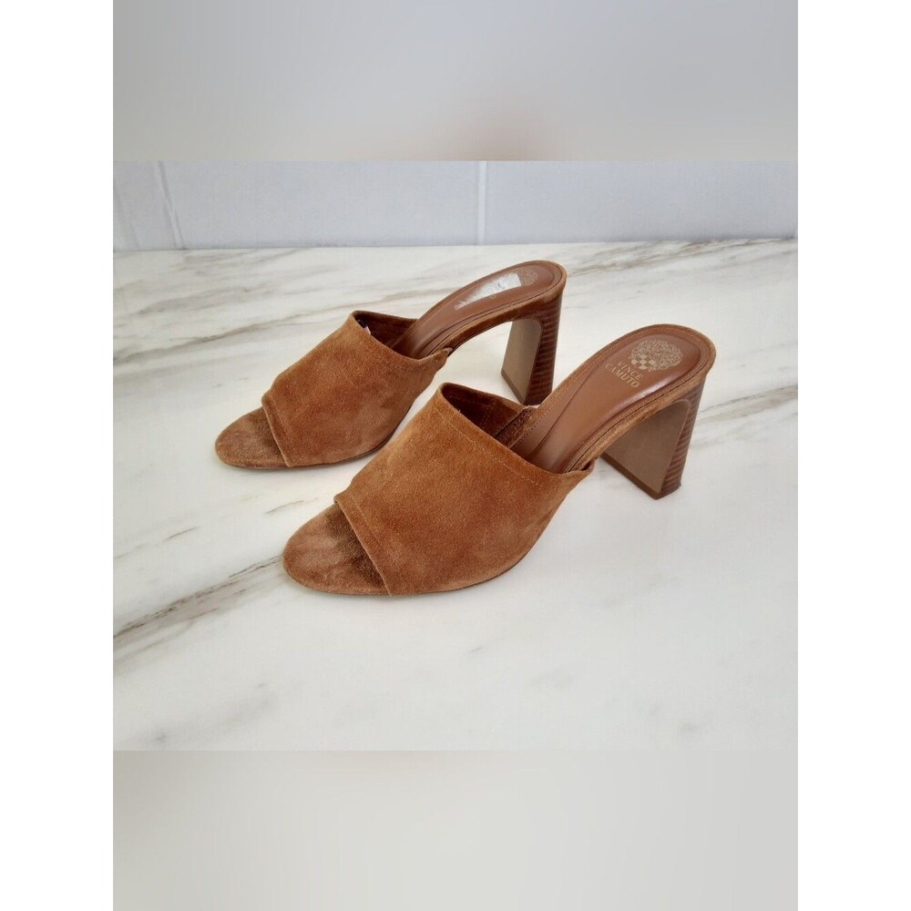 VINCE CAMUTO Tan Suede Leather Block Heel Mules Sz 10M